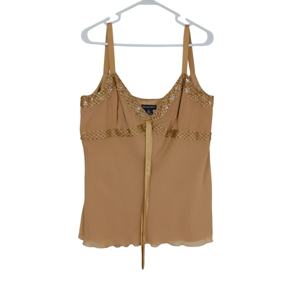 Spenser Jeremy 100% Silk Camisole XL Gold Sleeveless Top Sequins & Side Zipper